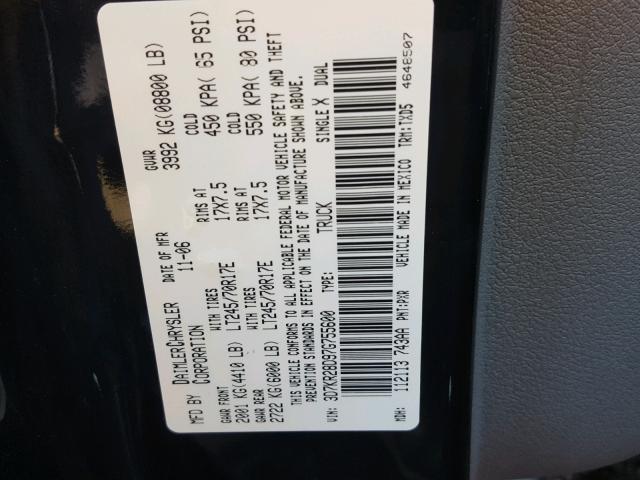 3D7KR28D97G755600 - 2007 DODGE RAM 2500 S Սև լուսանկար 10