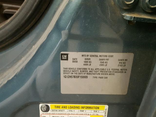 1G1ZH57B39F159909 - 2009 CHEVROLET MALIBU 1LT 青色 照片 10