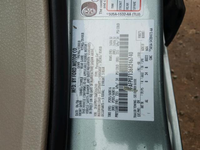 3FAFP07136R246740 - 2006 FORD FUSION BLUE photo 10