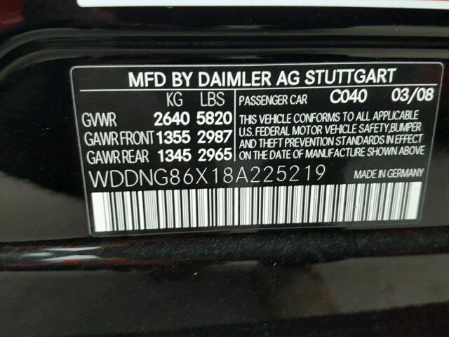 WDDNG86X18A225219 - 2008 MERCEDES-BENZ S 550 4MAT BLACK photo 10