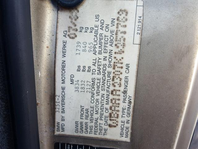 WBAAA2307K4257769 - 1989 BMW 325 I AUTO GOLD photo 10