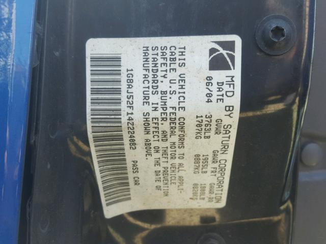 1G8AJ52F14Z224082 - 2004 SATURN ION LEVEL BLUE photo 10