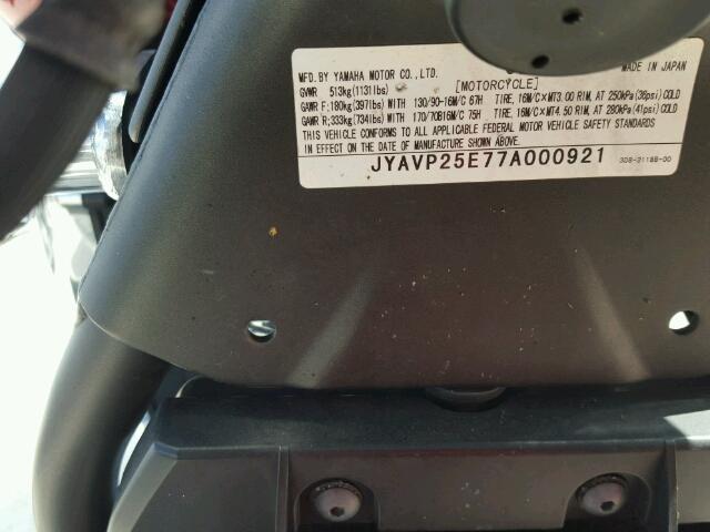 JYAVP25E77A000921 - 2007 YAMAHA XVS1300 BLACK photo 10