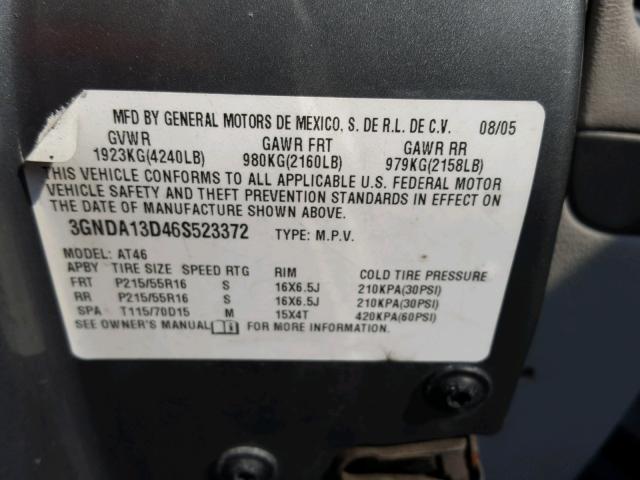 3GNDA13D46S523372 - 2006 CHEVROLET HHR LS ნაცრისფერი ფოტო 10