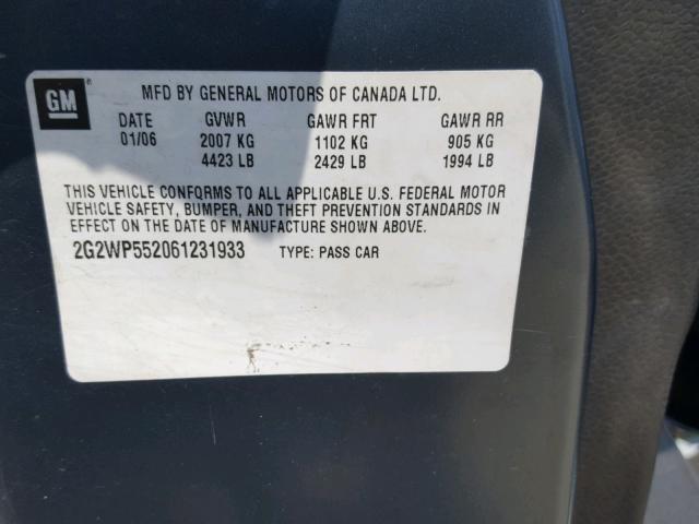 2G2WP552061231933 - 2006 PONTIAC GRAND PRIX BLUE photo 10