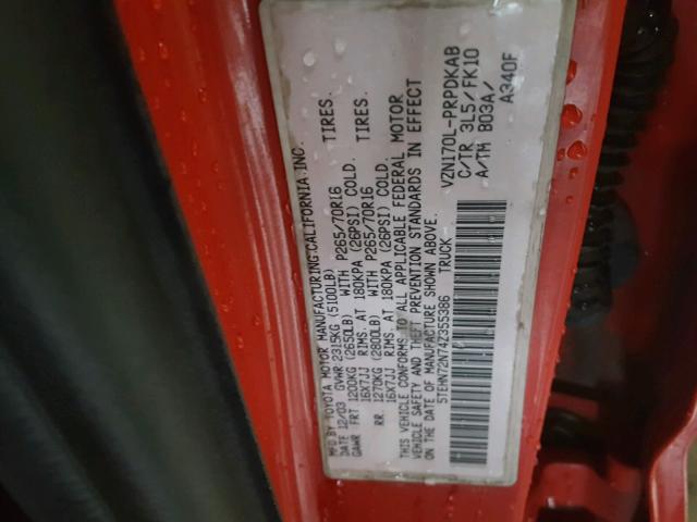 5TEHN72N74Z355386 - 2004 TOYOTA TACOMA DOU RED photo 10