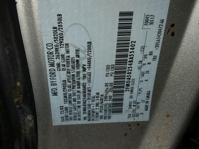 2FMDA58254BA55402 - 2004 FORD FREESTAR L TWO TONE photo 10