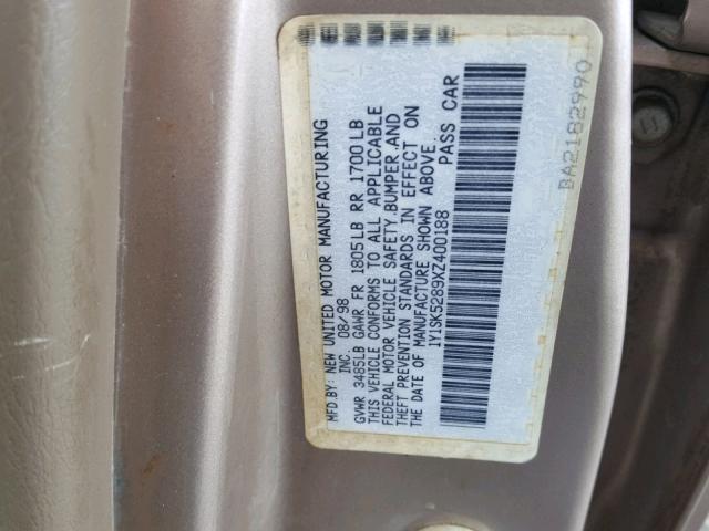 1Y1SK5289XZ400188 - 1999 CHEVROLET GEO PRIZM 银色 照片 10