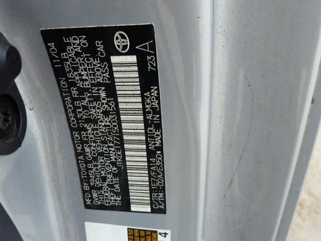JTKDE177150031561 - 2005 TOYOTA SCION TC 银色 照片 10