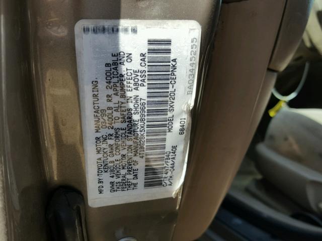 4T1BG28K5XU899667 - 1999 TOYOTA CAMRY CE BROWN photo 10