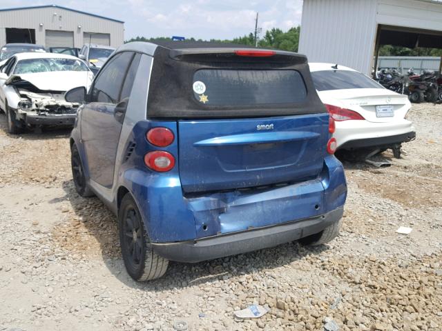 WMEEK31X88K086494 - 2008 SMART FORTWO PAS BLUE photo 3