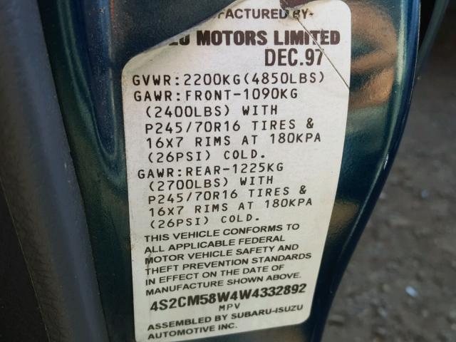 4S2CM58W4W4332892 - 1998 ISUZU RODEO GREEN photo 10