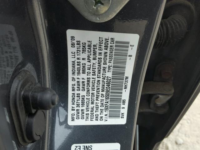 19XFA16509E046027 - 2009 HONDA CIVIC LX BLACK photo 10