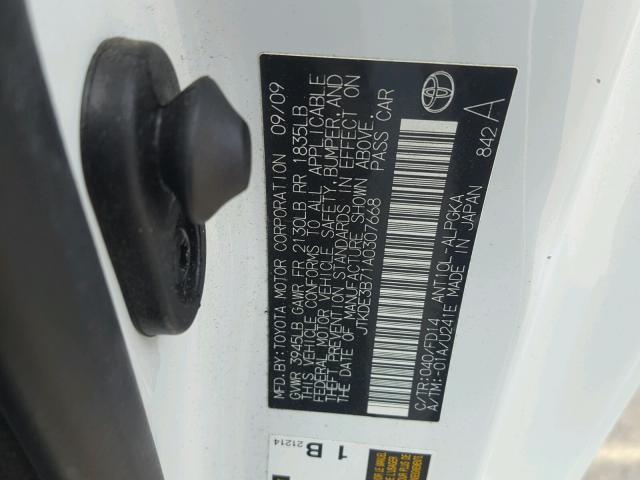 JTKDE3B71A0307668 - 2010 TOYOTA SCION TC 白色 照片 10