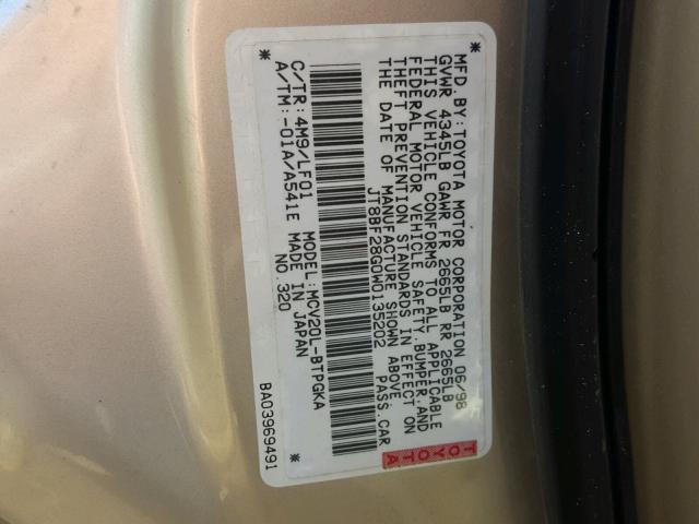 JT8BF28G0W0135202 - 1998 LEXUS ES TAN photo 10