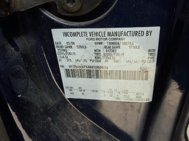 1FDWX37548ED85632 - 2008 FORD F350 SUPER BLUE photo 10