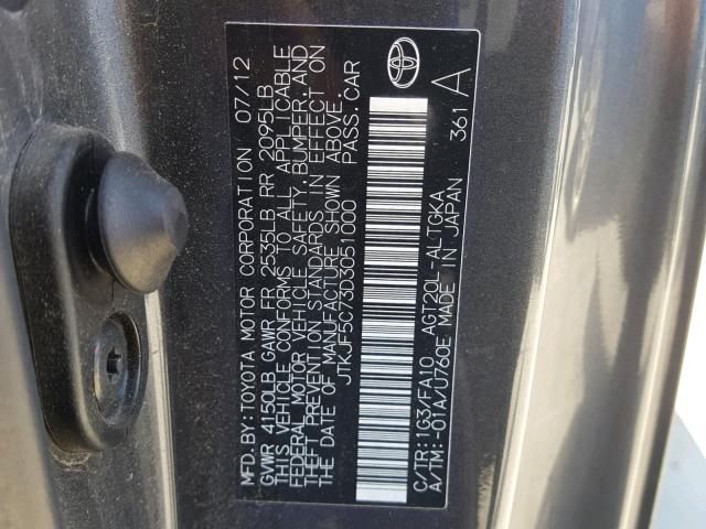 JTKJF5C73D3051000 - 2013 TOYOTA SCION TC 灰色 照片 10