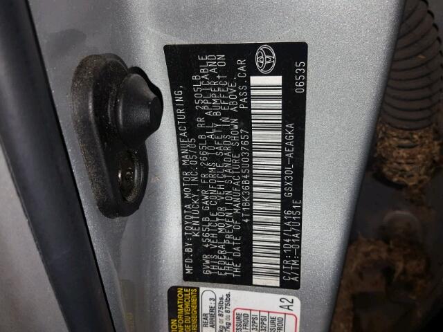 4T1BK36B45U037657 - 2005 TOYOTA AVALON SILVER photo 10