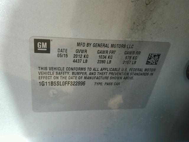 1G11B5SL0FF322896 - 2015 CHEVROLET MALIBU LS ვერცხლისფერი ფოტო 10