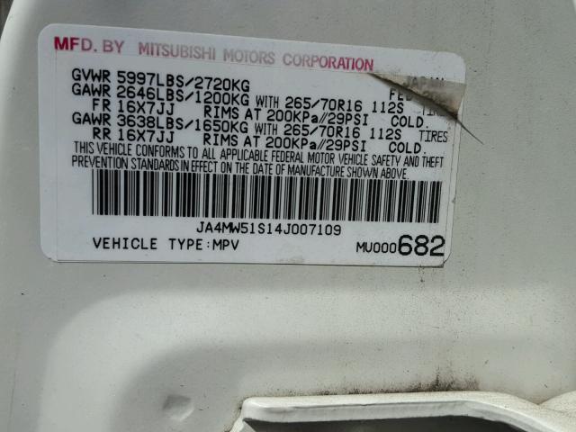 JA4MW51S14J007109 - 2004 MITSUBISHI MONTERO LI WHITE photo 10