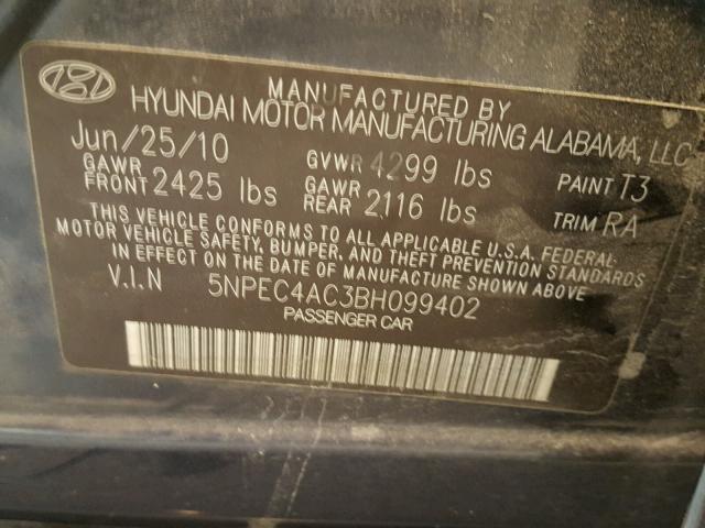 5NPEC4AC3BH099402 - 2011 HYUNDAI SONATA BLUE photo 10