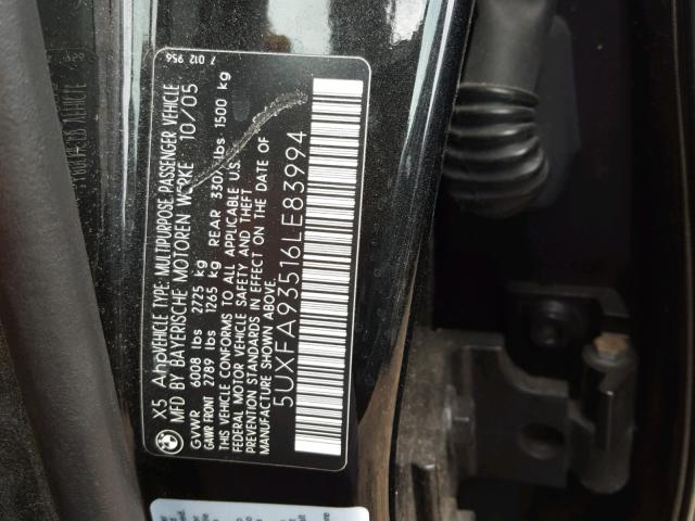 5UXFA93516LE83994 - 2006 BMW X5 4.8IS BLACK photo 10