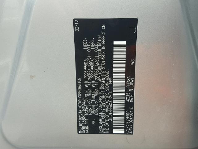 JTLZE4FE6CJ012420 - 2012 TOYOTA SCION XB Plata foto 10