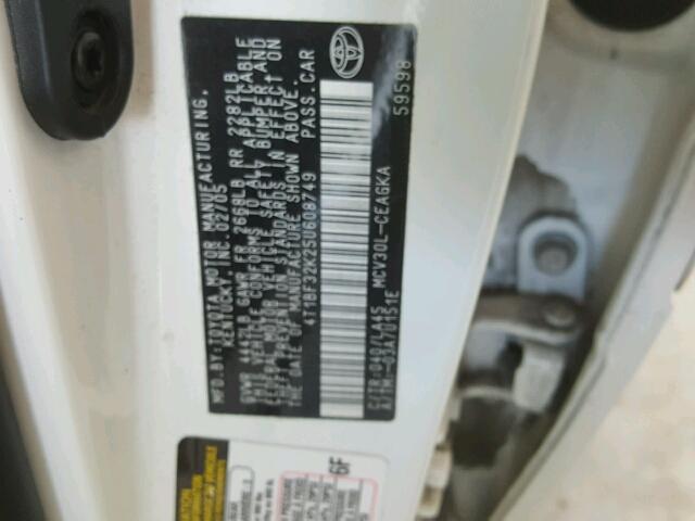 4T1BF32K25U608749 - 2005 TOYOTA CAMRY WHITE photo 10