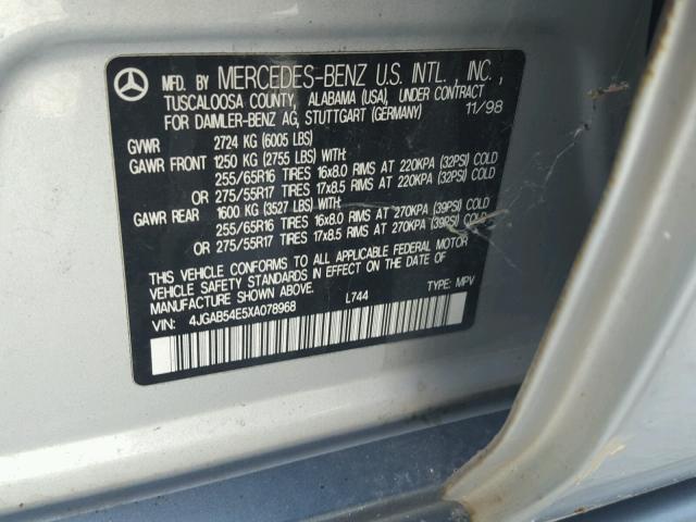 4JGAB54E5XA078968 - 1999 MERCEDES-BENZ ML 320 SILVER photo 10