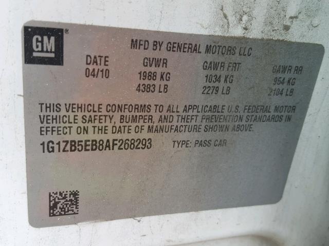 1G1ZB5EB8AF268293 - 2010 CHEVROLET MALIBU LS Ağ foto 10