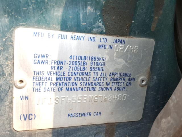 JF1SF6553WG768480 - 1998 SUBARU FORESTER S GREEN photo 10