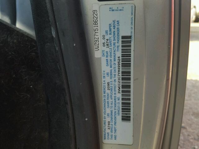 3VWCC21C7YM499524 - 2000 VOLKSWAGEN NEW BEETLE 银色 照片 10