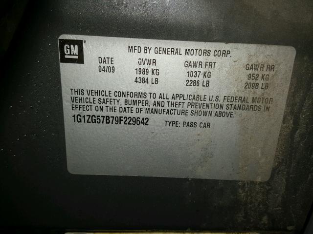1G1ZG57B79F229642 - 2009 CHEVROLET MALIBU LS GRAY photo 10