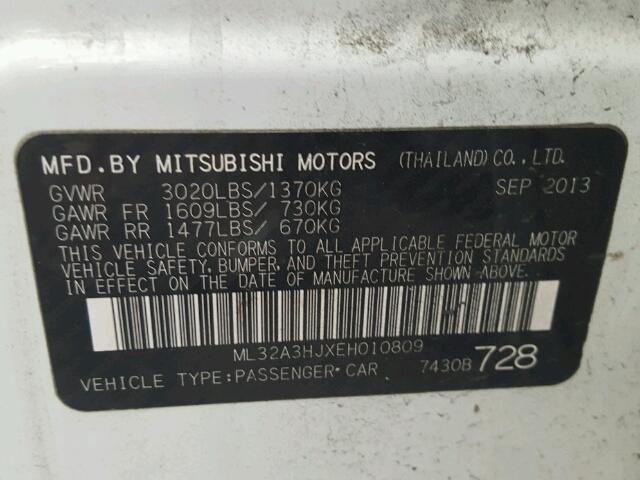 ML32A3HJXEH010809 - 2014 MITSUBISHI MIRAGE DE WHITE photo 10