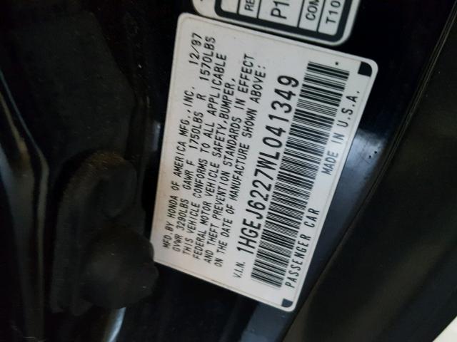 1HGEJ6227WL041349 - 1998 HONDA CIVIC DX BLACK photo 10