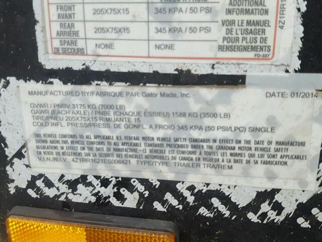 4Z1RR1621ES008421 - 2014 UTILITY TRAILER BLACK photo 10