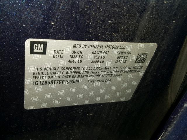 1G1ZB5ST7GF195309 - 2016 CHEVROLET MALIBU LS Mavi foto 10