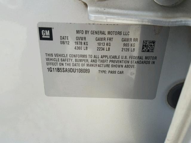 1G11B5SA9DU108089 - 2013 CHEVROLET MALIBU LS Күміс фото 10