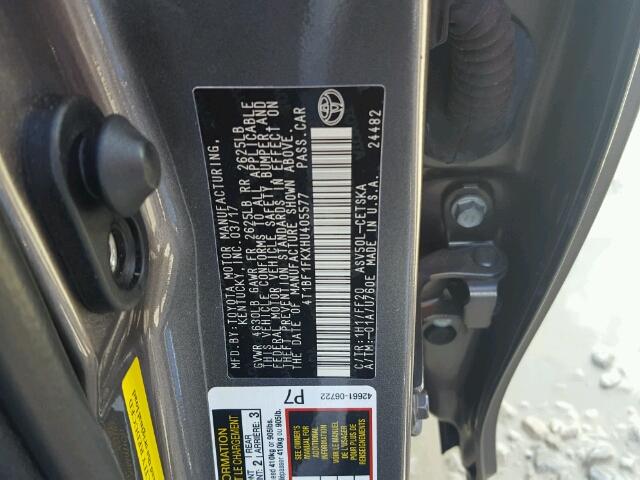 4T1BF1FKXHU405577 - 2017 TOYOTA CAMRY LE 灰色 照片 10