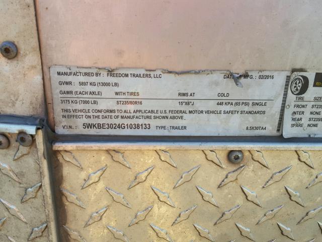 5WKBE3024G1038133 - 2016 CARGO TRAILER GRAY photo 10