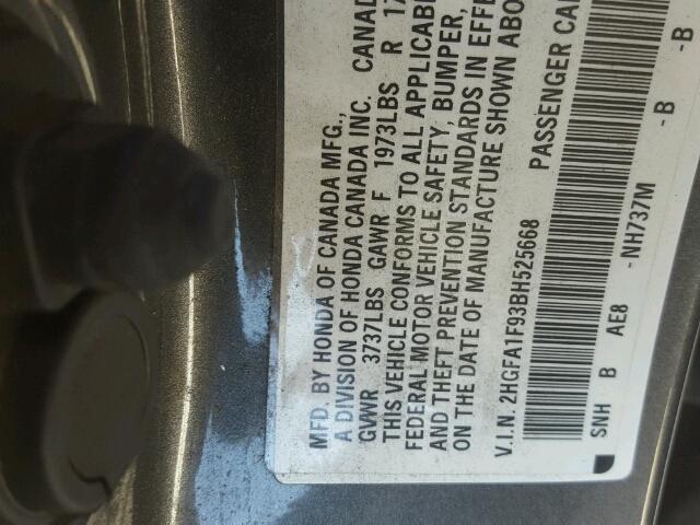 2HGFA1F93BH525668 - 2011 HONDA CIVIC EXL 石墨色 照片 10