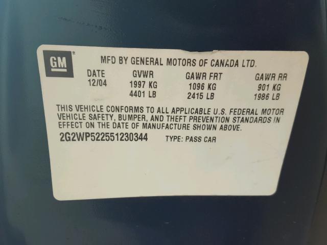 2G2WP522551230344 - 2005 PONTIAC GRAND PRIX BLUE photo 10
