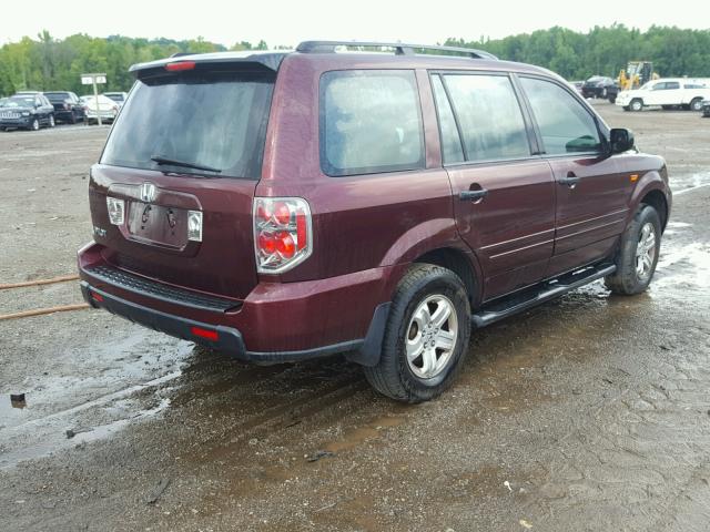 5FNYF28137B013007 - 2007 HONDA PILOT LX BURGUNDY photo 4