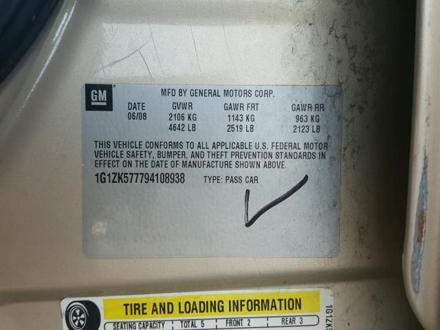 1G1ZK577794108938 - 2009 CHEVROLET MALIBU LTZ 米色 照片 10