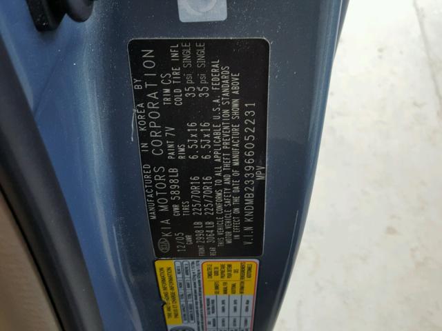 KNDMB233966052231 - 2006 KIA SEDONA EX GRAY photo 10