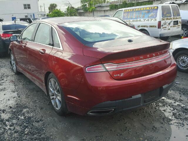 3LN6L2G90ER823614 - 2014 LINCOLN MKZ RED photo 3