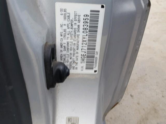 1HGEJ712XYL083959 - 2000 HONDA CIVIC HX SILVER photo 10