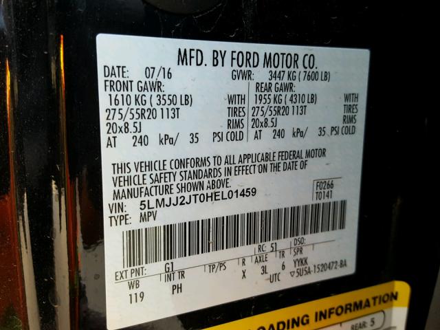 5LMJJ2JT0HEL01459 - 2017 LINCOLN NAVIGATOR შავი ფოტო 10