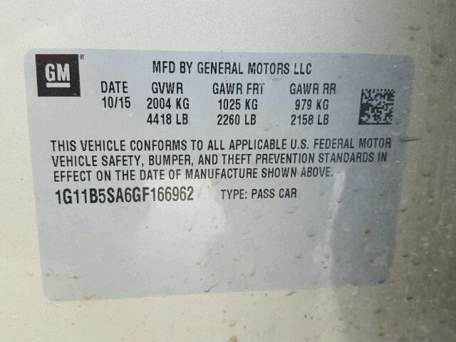 1G11B5SA6GF166962 - 2016 CHEVROLET MALIBU LIM 金色 照片 10