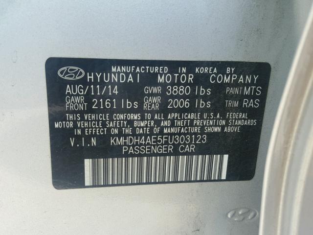 KMHDH4AE5FU303123 - 2015 HYUNDAI ELANTRA SE GRAY photo 10